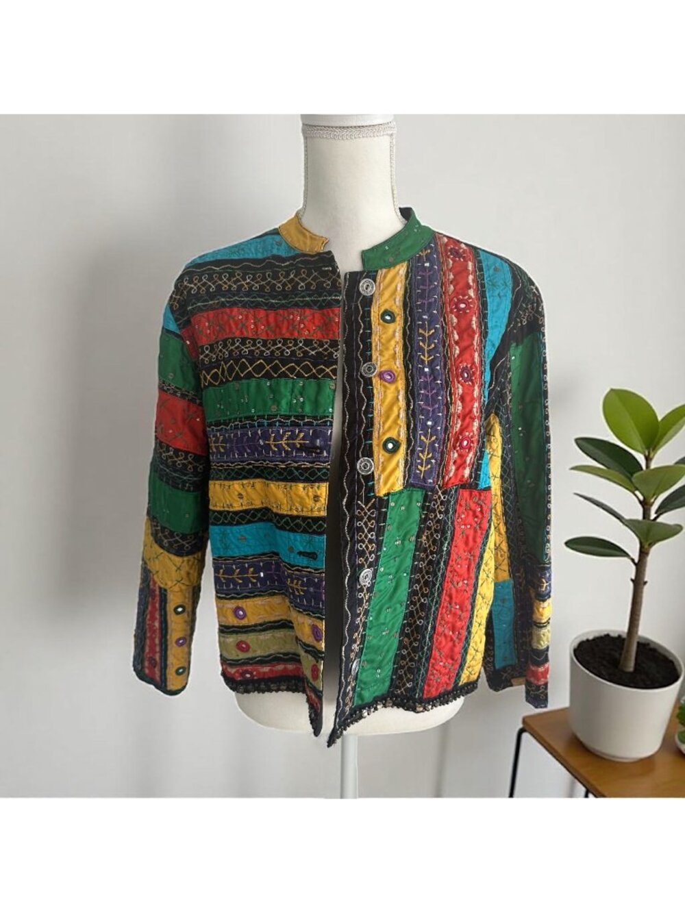 CHICOS Multicolor Striped 100% Cotton Jacket Blazer Size Chicos 1 US M 8